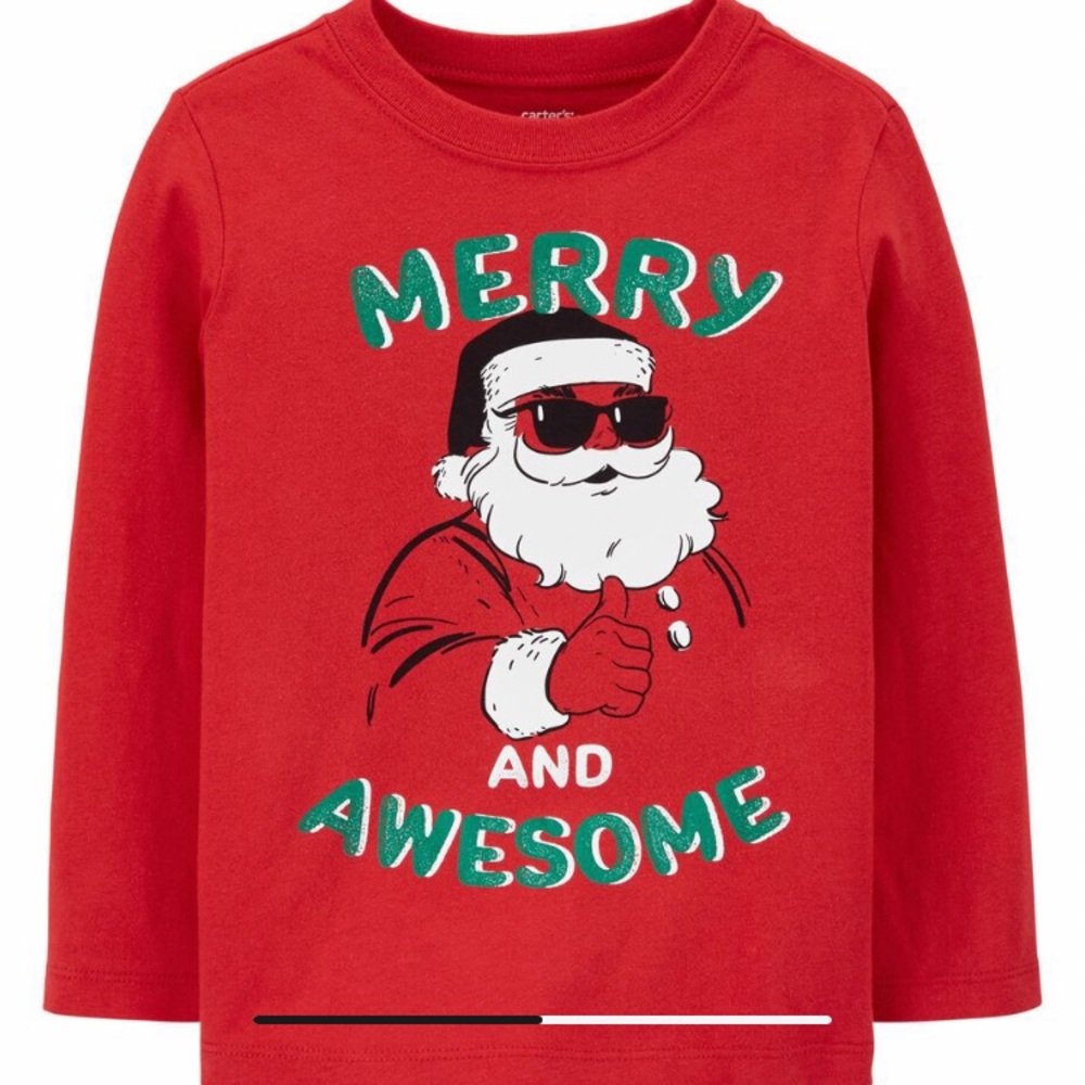 Long sleeve red Christmas T-shirt with Santa Claus.  NWT. Merry & awesome 3T